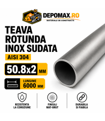 Teava rotunda inox sudata AISI 304, 50.8 x 2 mm, 6 metri Teava rotunda inox sudata AISI 304, 50.8 x 2 mm, 6 metri